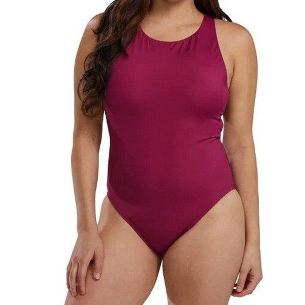 NWT TYR Women’s One Piece Swimsuit Racerback Tummy Control UPF 50 Red Size XL